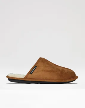 Men's Tan Suedette Mule Slippers with Faux Fur Lining