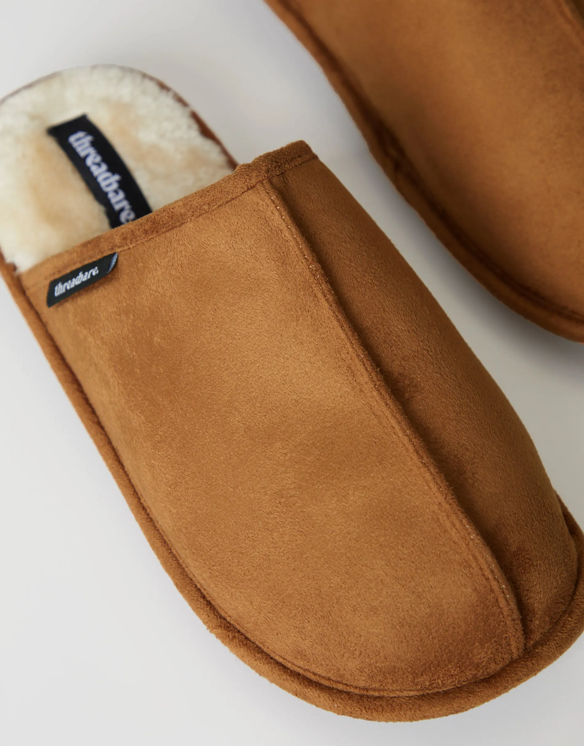 Men's Tan Suedette Mule Slippers with Faux Fur Lining