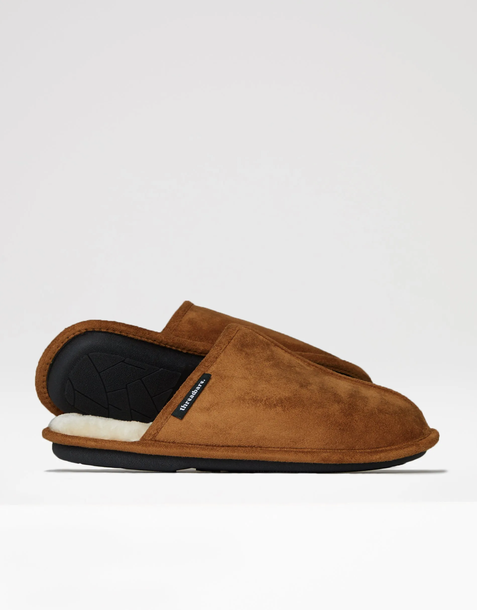 Men's Tan Suedette Mule Slippers with Faux Fur Lining