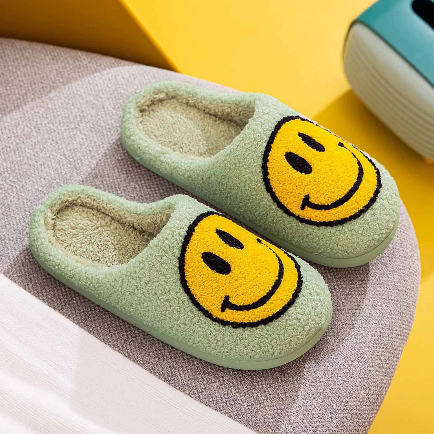 Mint & Yellow Smiley Face Slippers