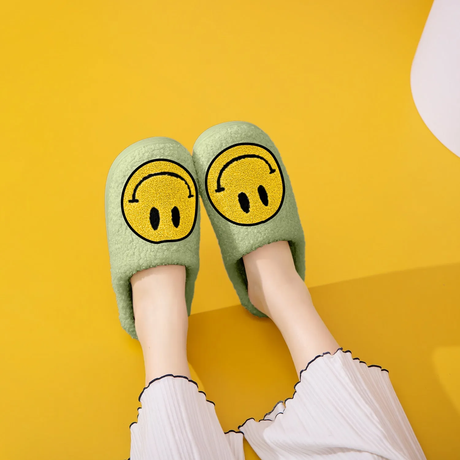 Mint & Yellow Smiley Face Slippers