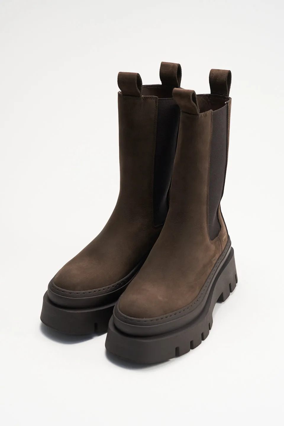 Nabuck Chocolate Chunky High Chelsea Boots