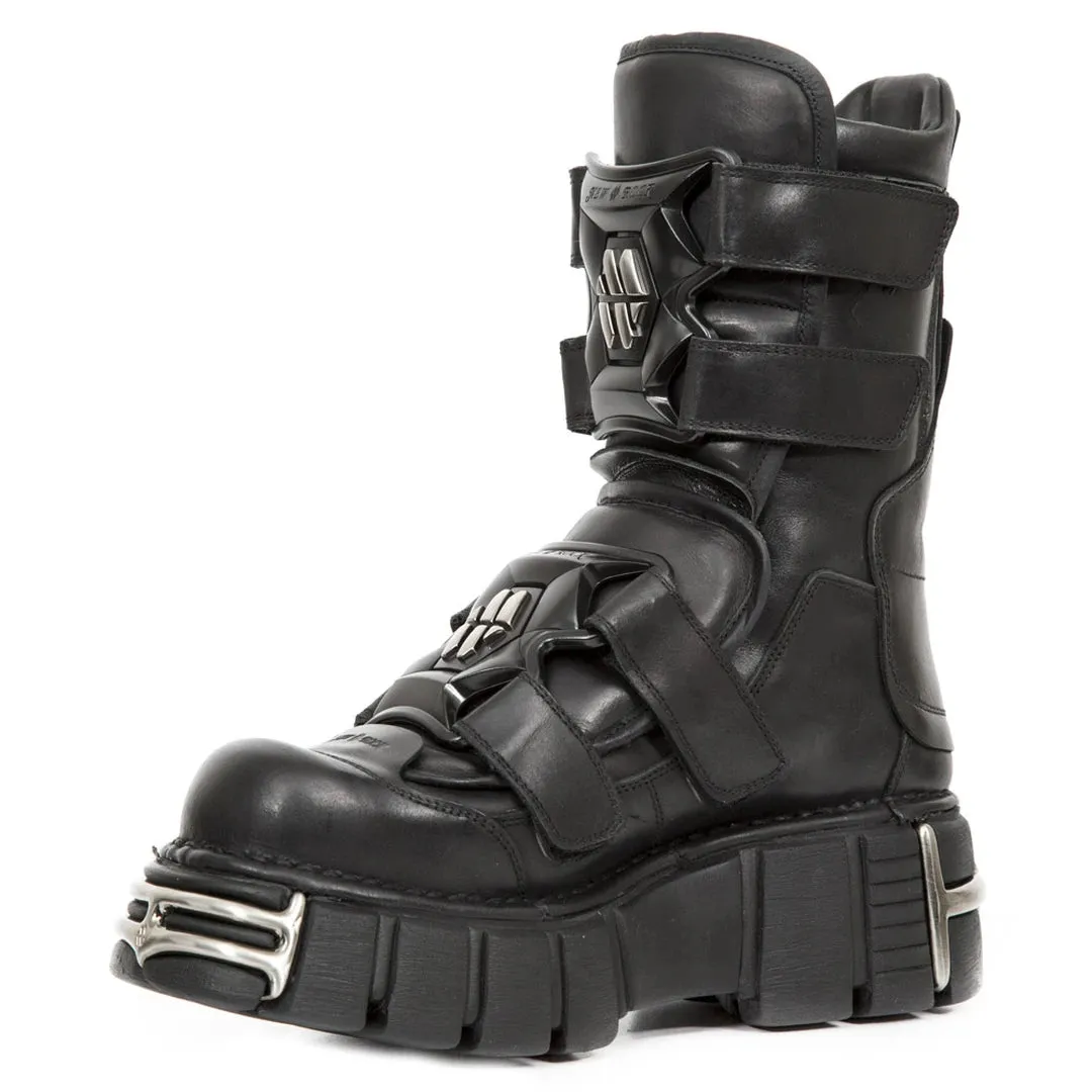 New Rock Boots M-422-S1 Unisex Metallic Black Leather Platform Gothic Boots