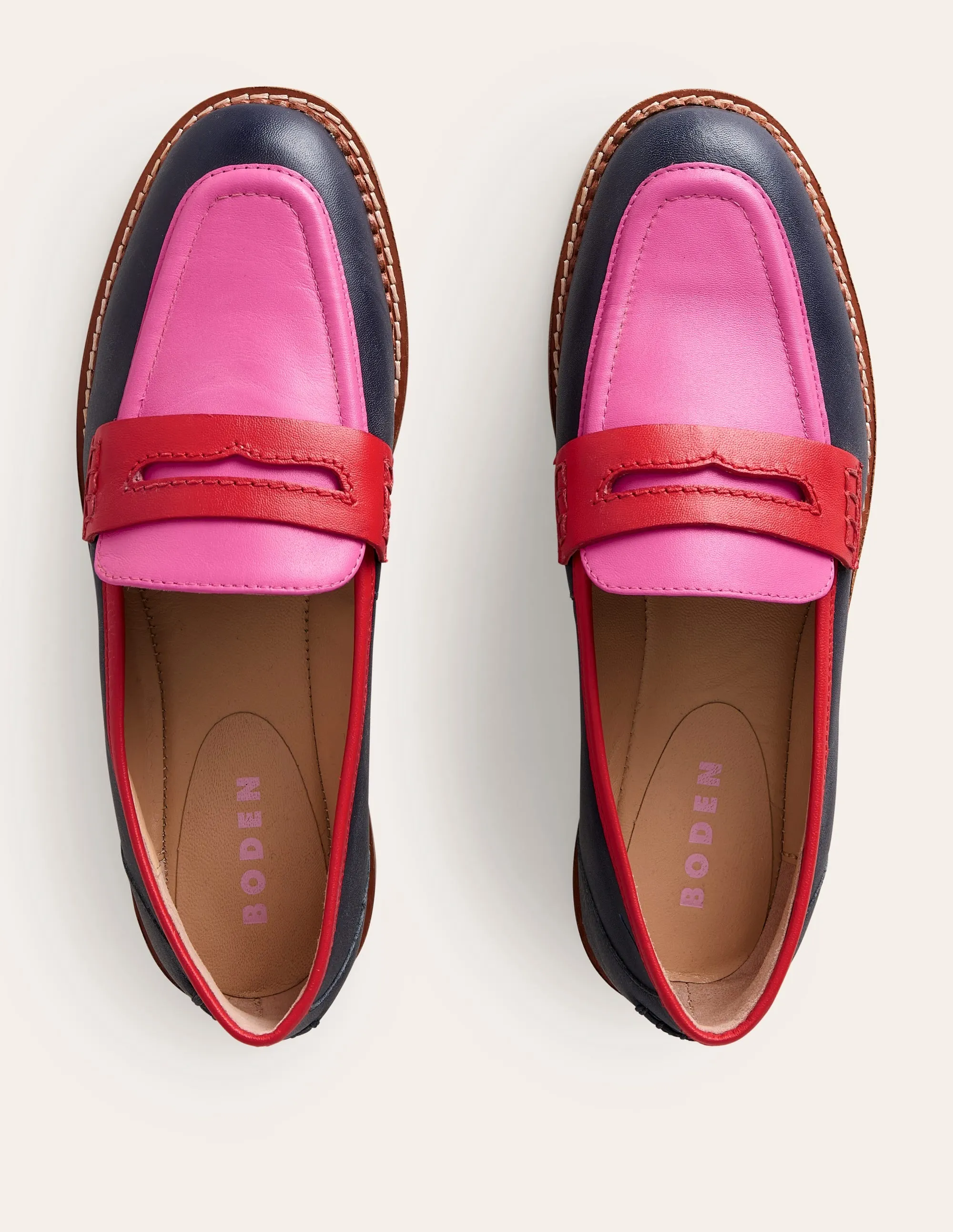 Nya Structured Penny Loafers-Navy/Pink Tourmaline