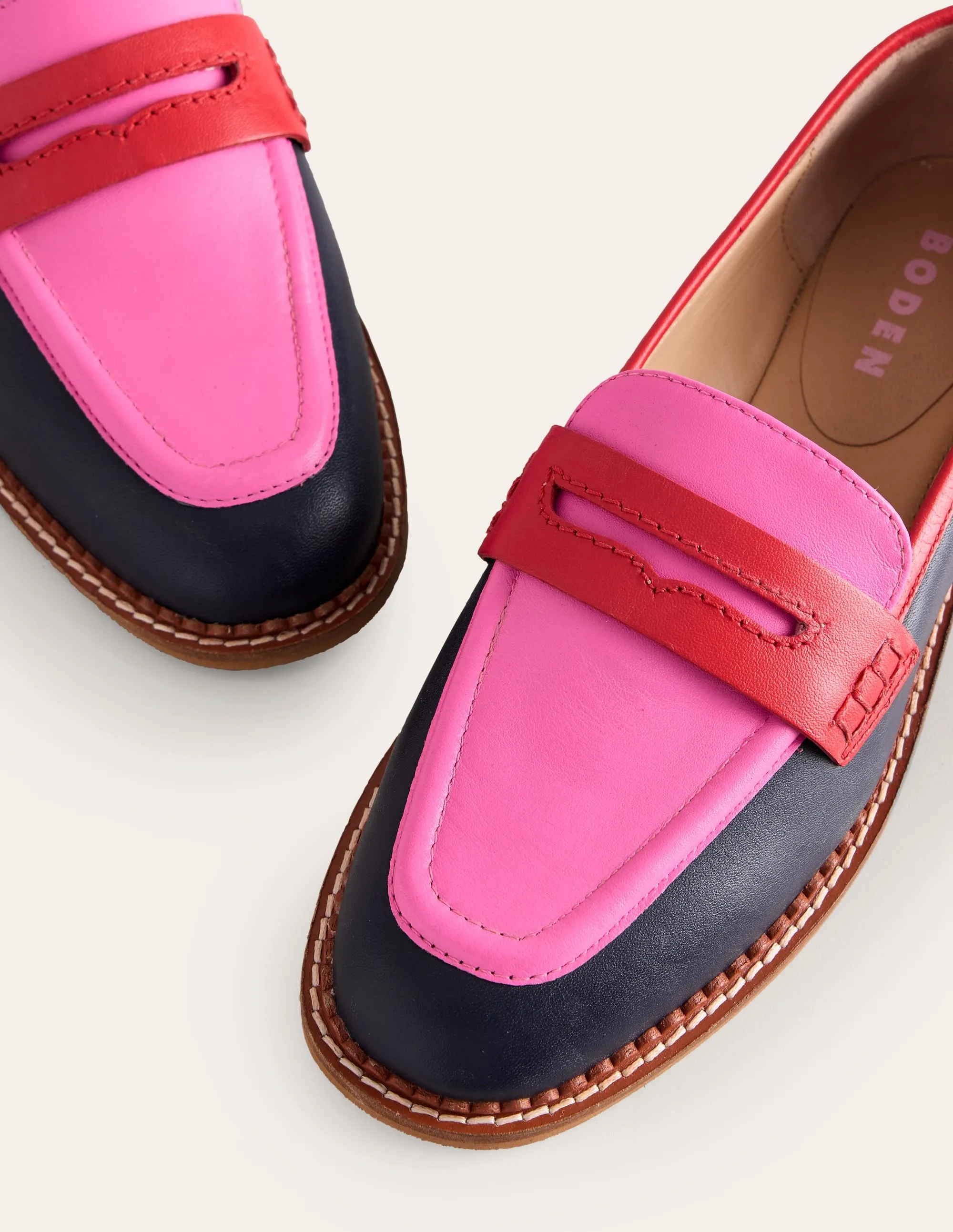 Nya Structured Penny Loafers-Navy/Pink Tourmaline