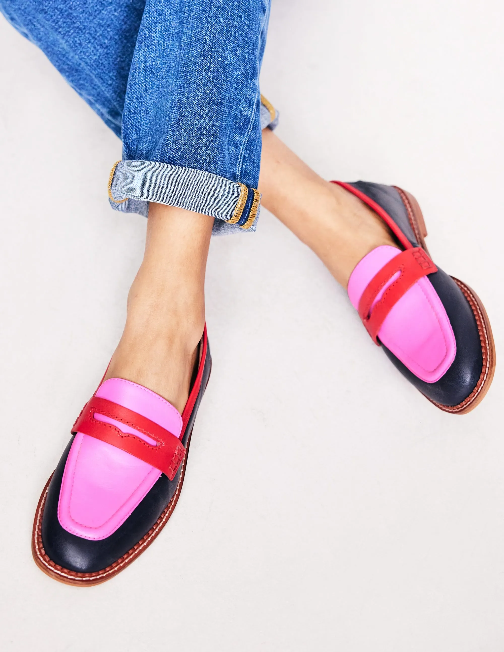 Nya Structured Penny Loafers-Navy/Pink Tourmaline