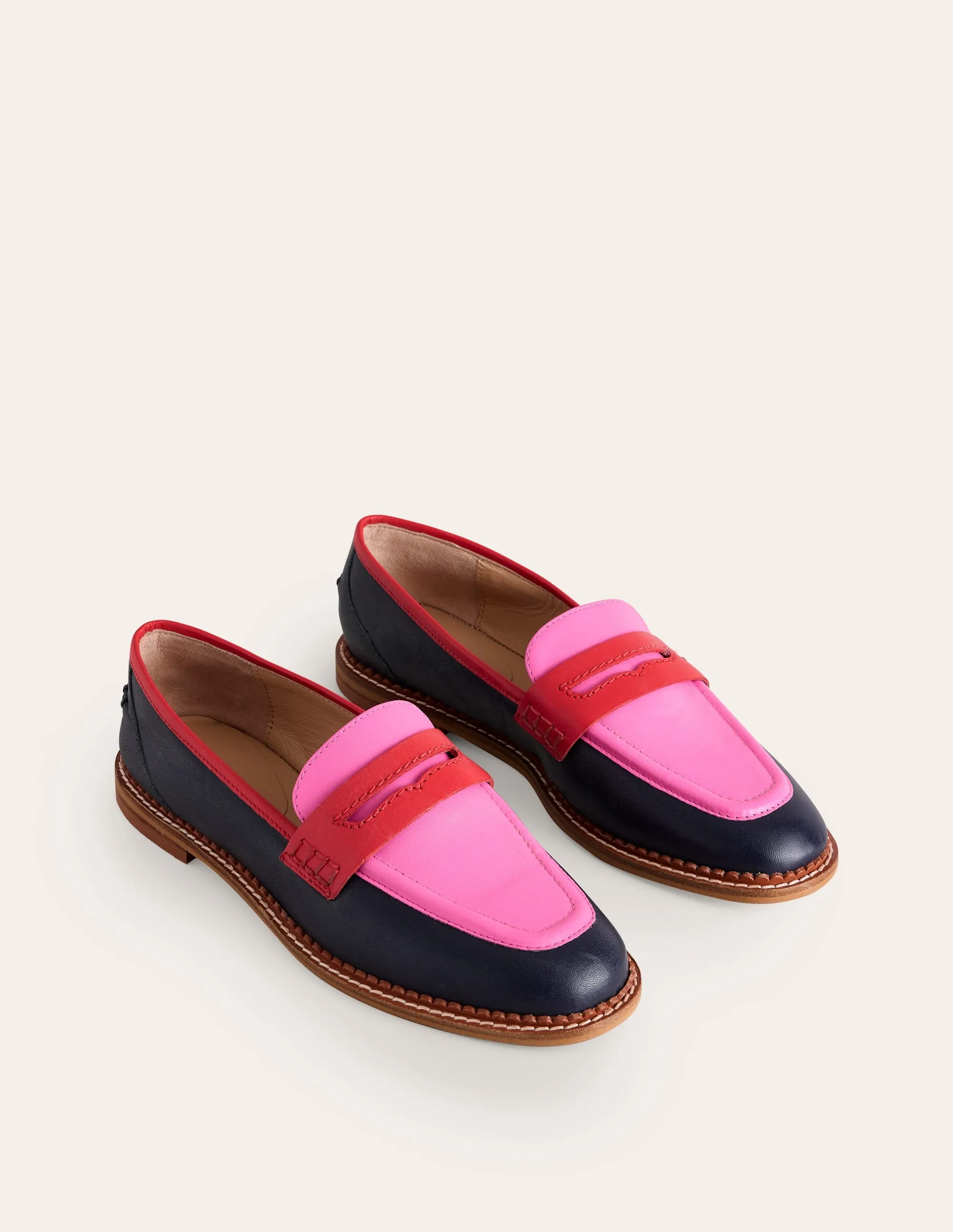 Nya Structured Penny Loafers-Navy/Pink Tourmaline