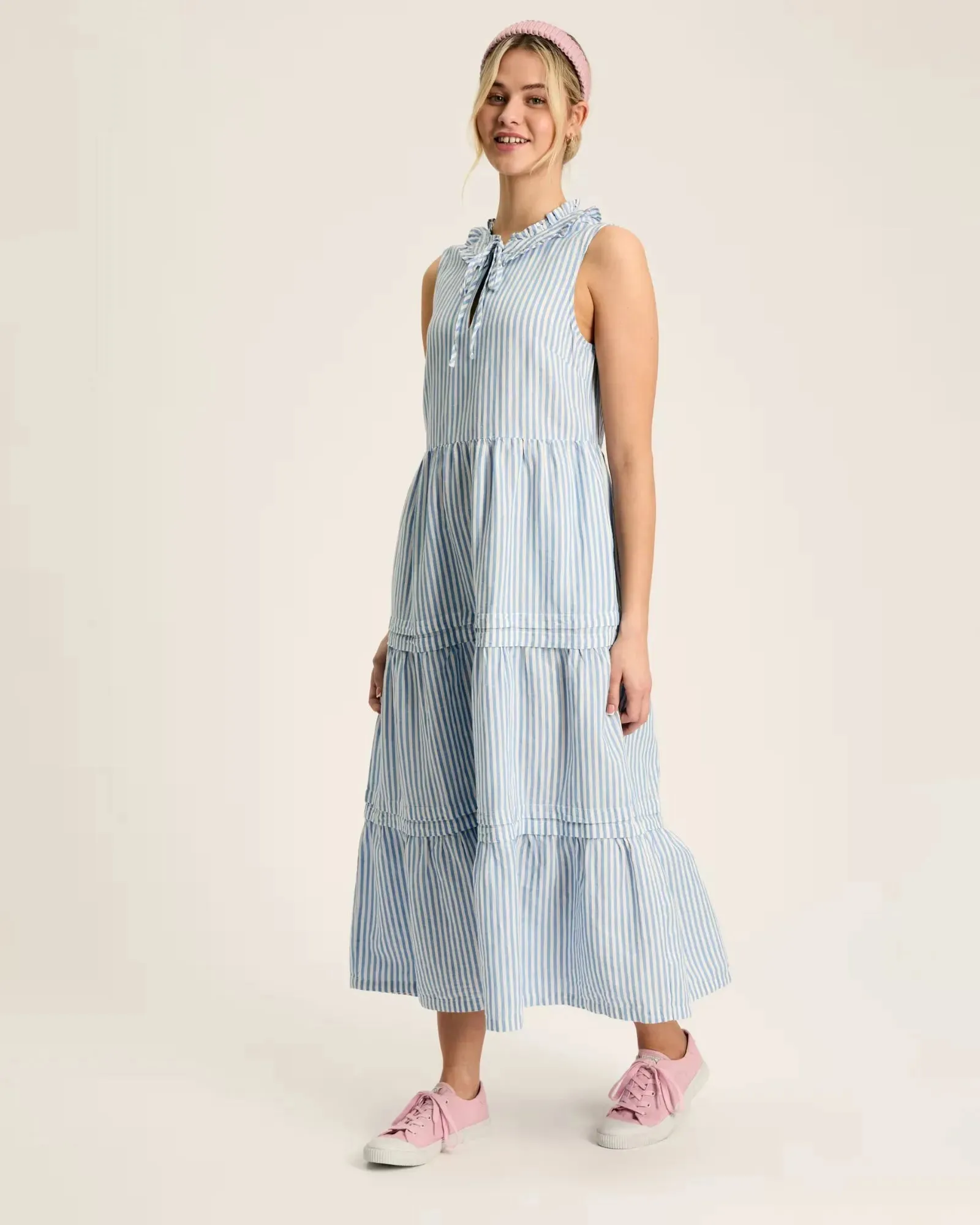 Ophelia Blue & White Sleeveless Tiered Dress