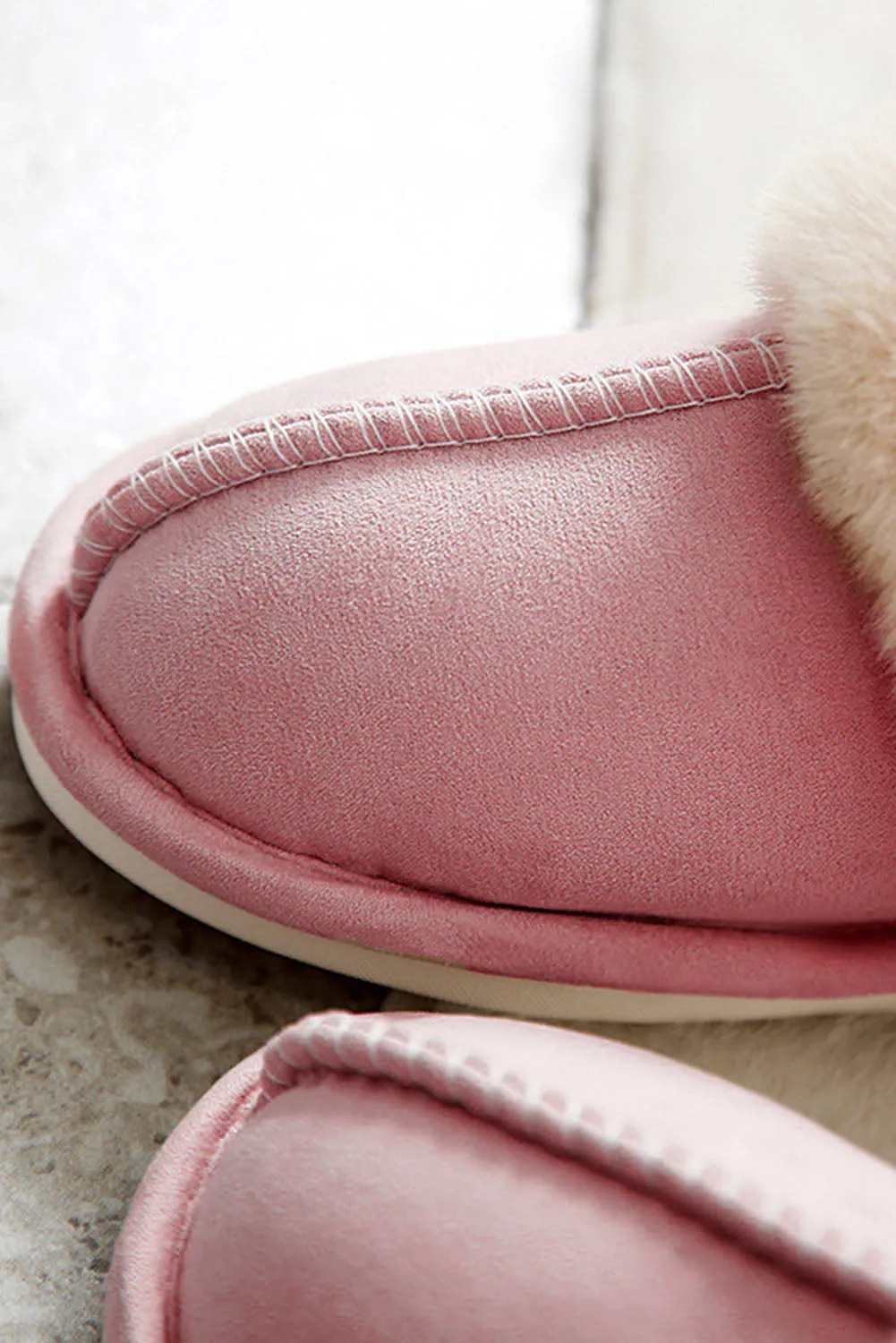 Pink Faux Suede Plush Lined Slip on Slippers