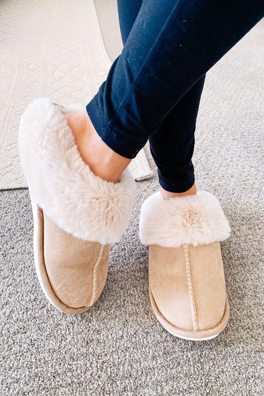 Pink Faux Suede Plush Lined Slip on Slippers