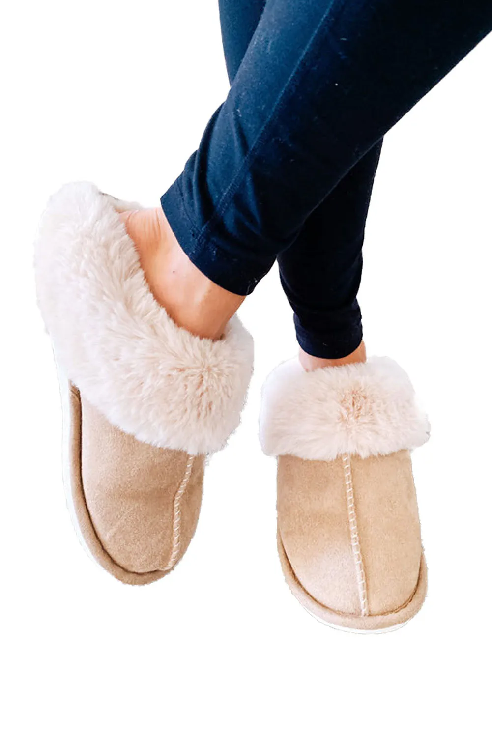 Pink Faux Suede Plush Lined Slip on Slippers