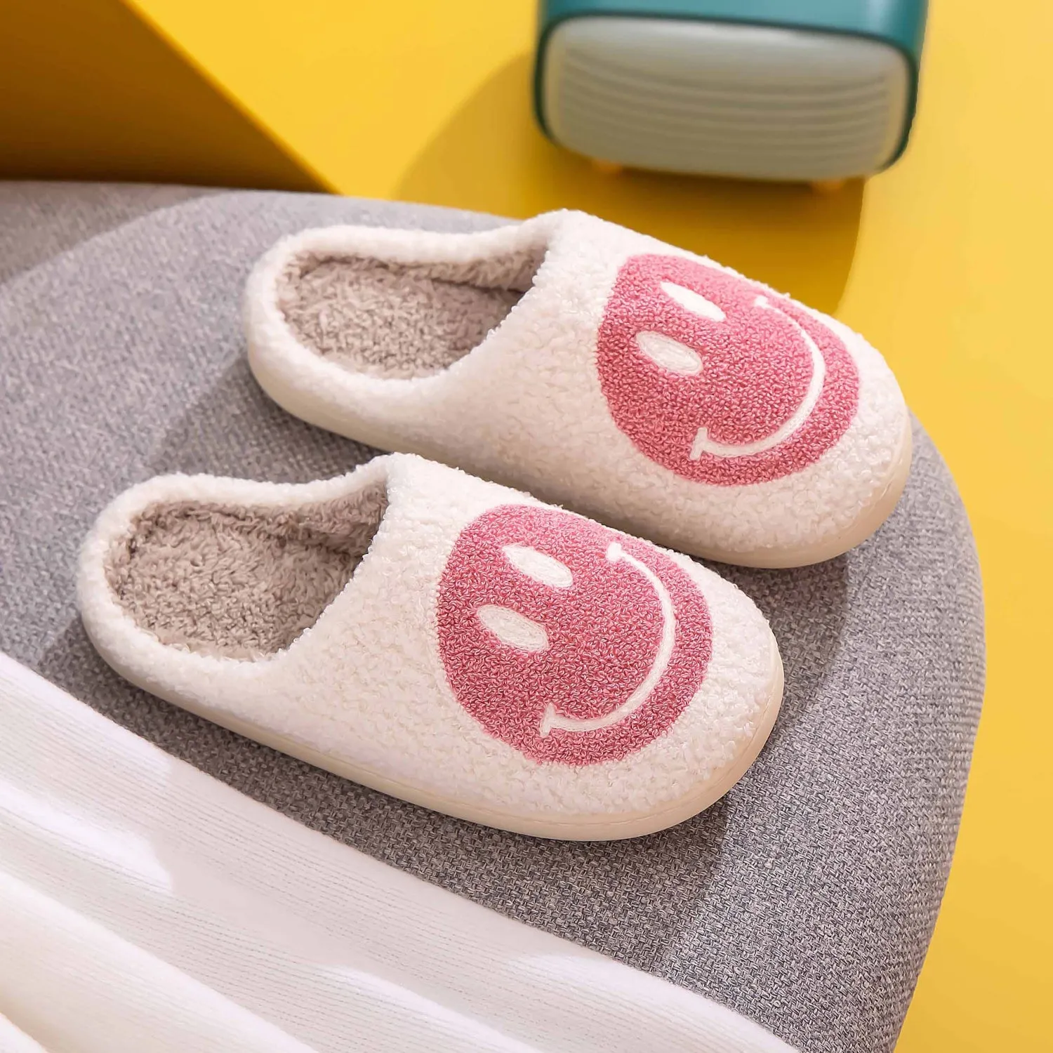 Pink Smiley Face Slippers