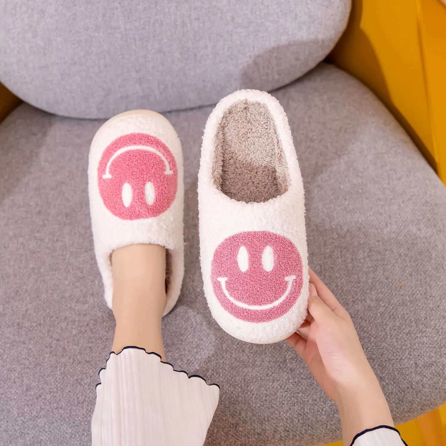 Pink Smiley Face Slippers