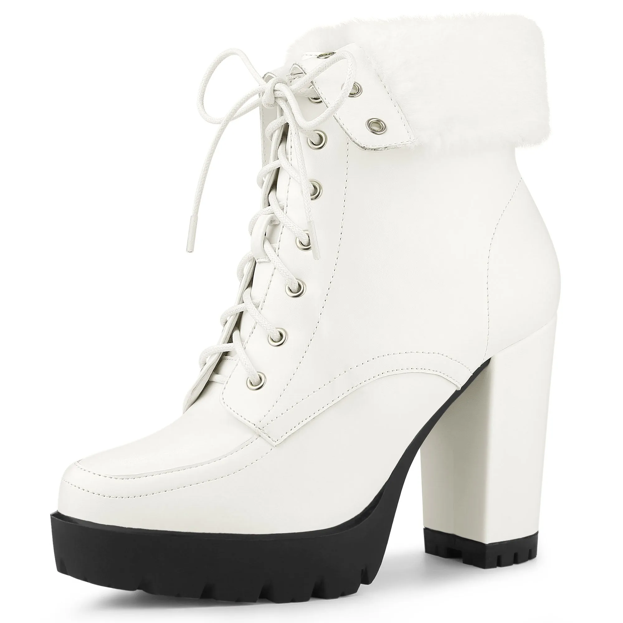 Platform Foldable Chunky Heel Lace Up Ankle Boots