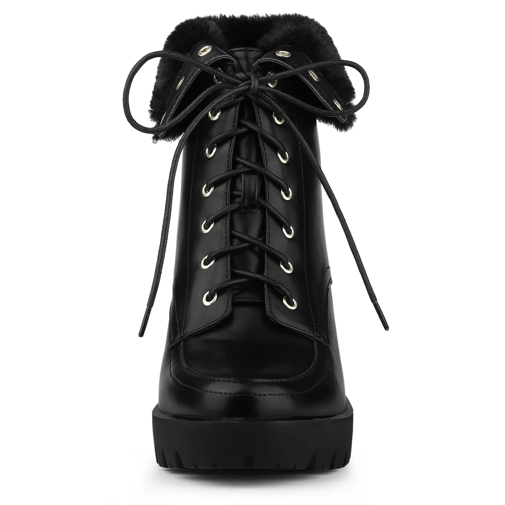 Platform Foldable Chunky Heel Lace Up Ankle Boots