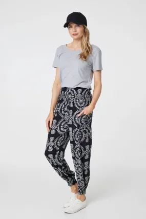 Printed Smocked Waist Harem Pants