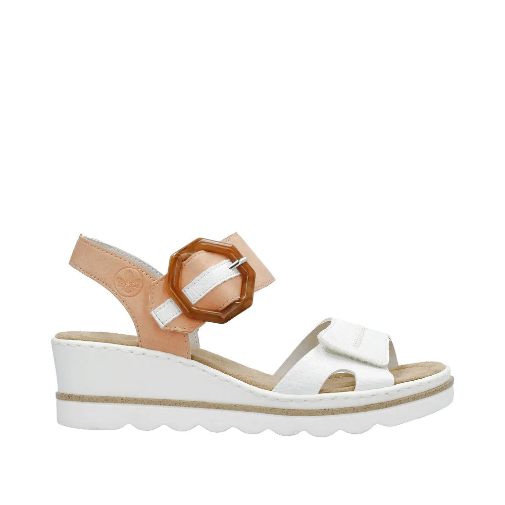 Rieker 67476-38 Ladies White & Orange Touch Fastening Sandals