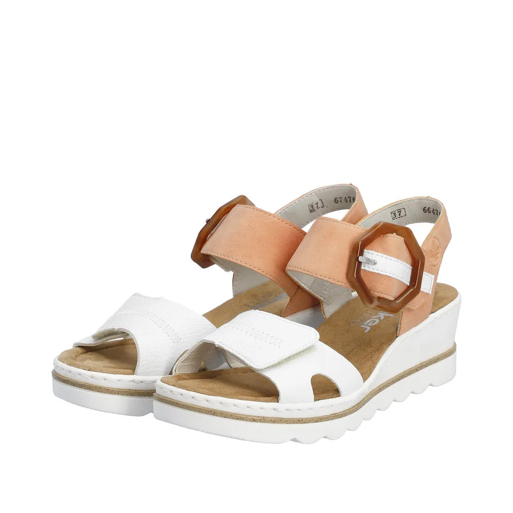 Rieker 67476-38 Ladies White & Orange Touch Fastening Sandals