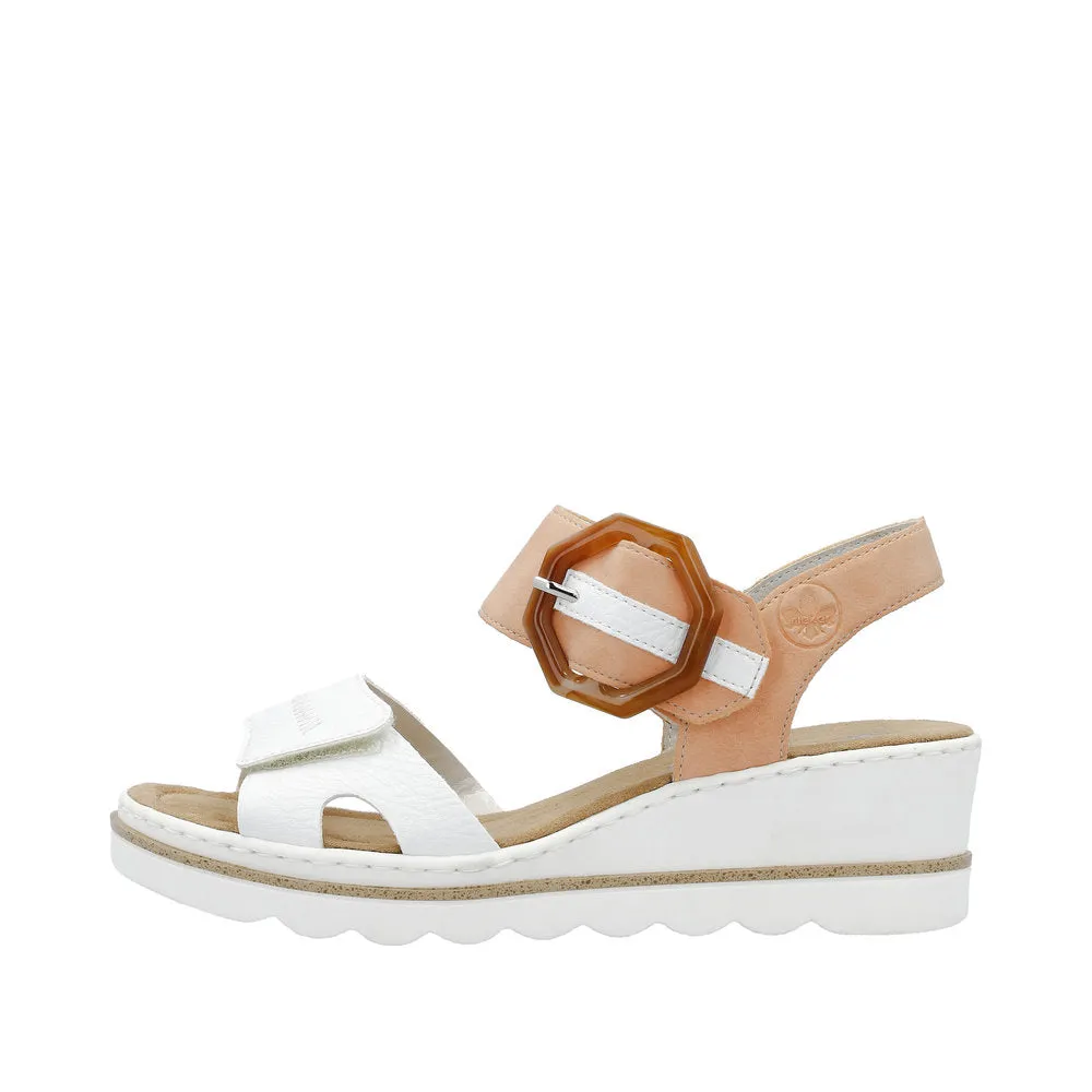 Rieker 67476-38 Ladies White & Orange Touch Fastening Sandals