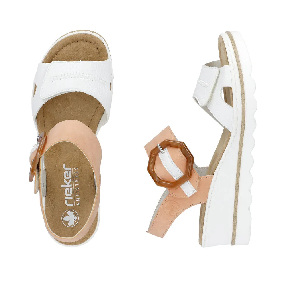 Rieker 67476-38 Ladies White & Orange Touch Fastening Sandals