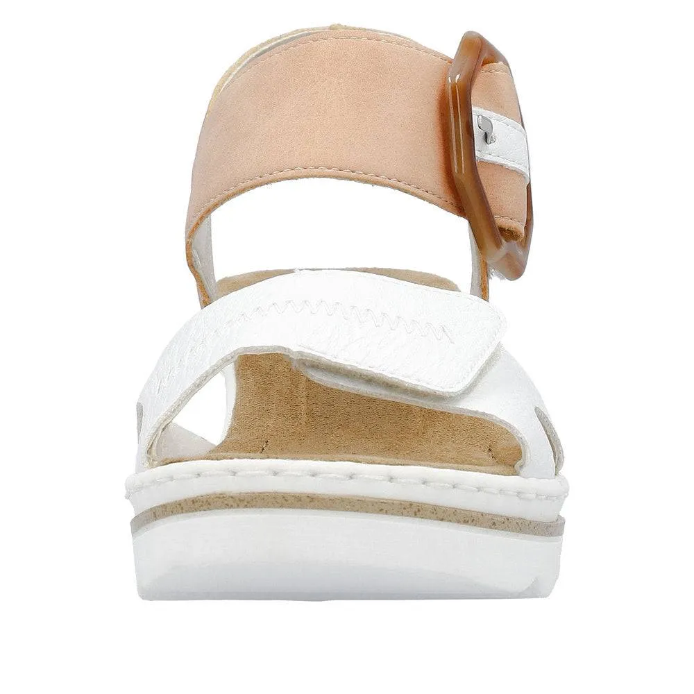 Rieker 67476-38 Ladies White & Orange Touch Fastening Sandals