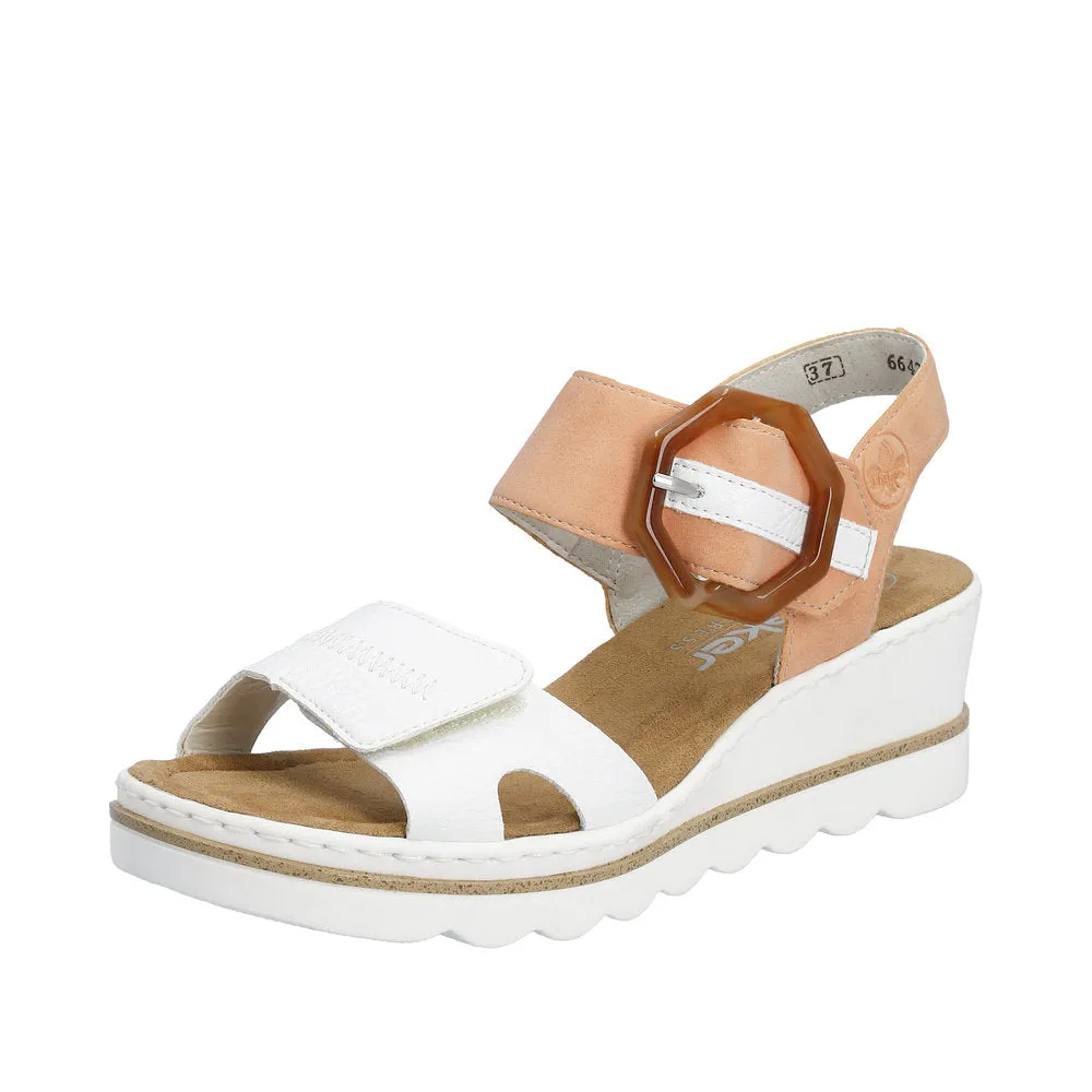 Rieker 67476-38 Ladies White & Orange Touch Fastening Sandals