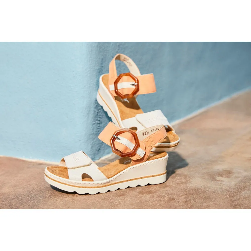 Rieker 67476-38 Ladies White & Orange Touch Fastening Sandals