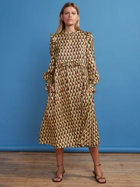 Savannah Chocolate Tile Print Midi Dress