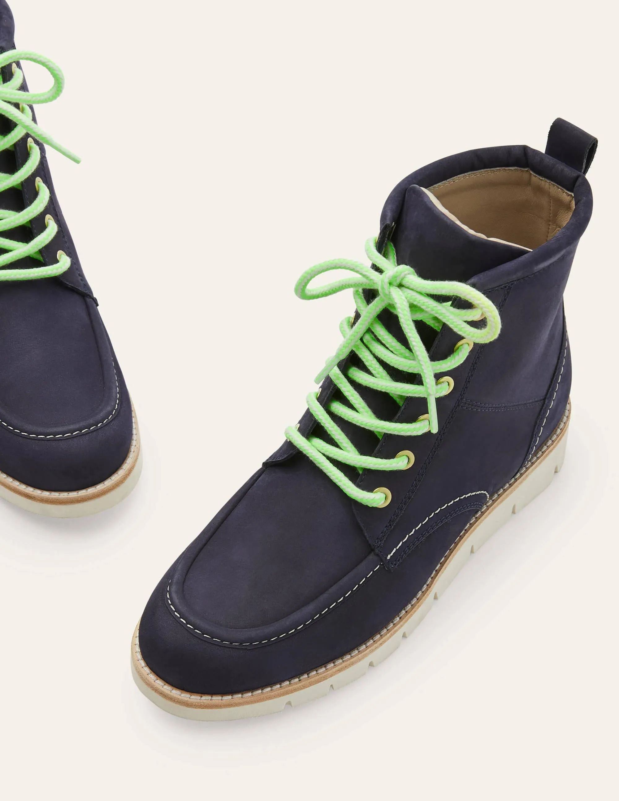 Seam Detail Lace-up Boots-Navy