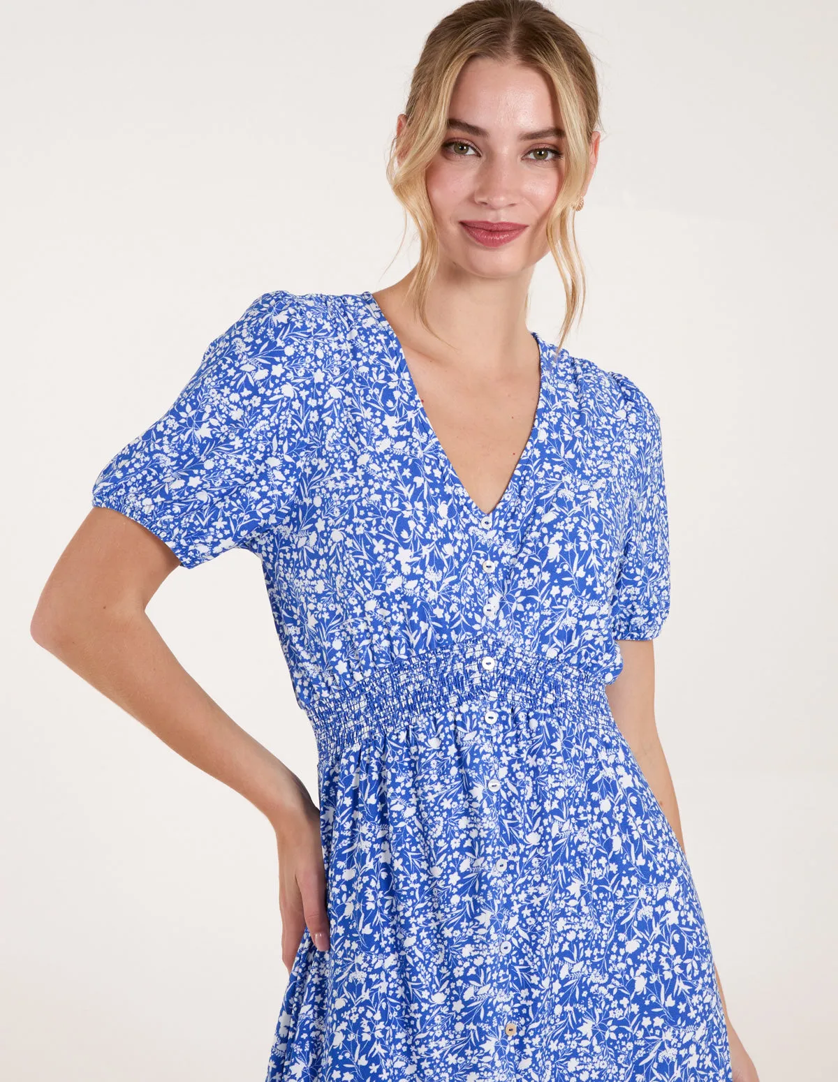 Short Sleeve Button Front Split Front Midi Dress