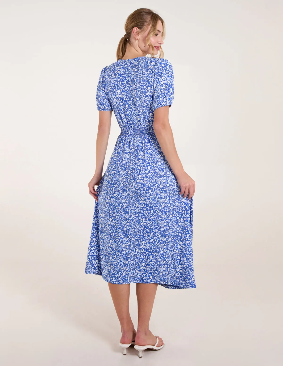 Short Sleeve Button Front Split Front Midi Dress