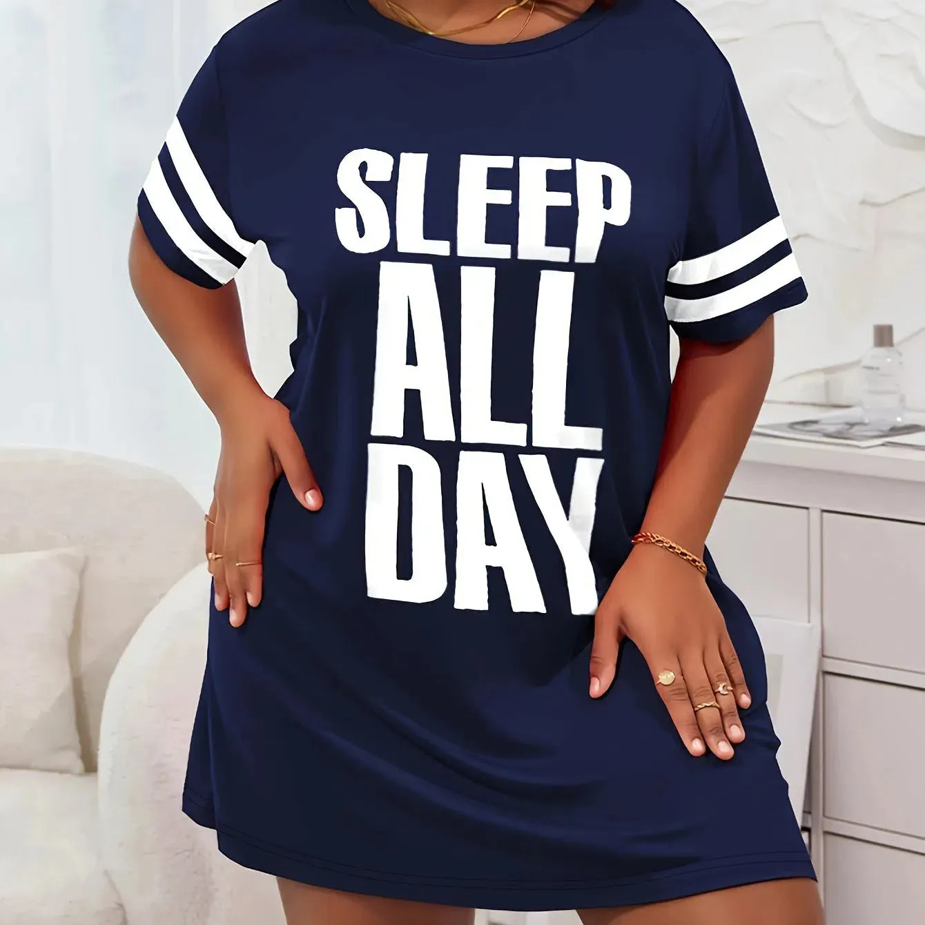 Sleep All Day Printed Women's Nightgowns High Stretch Dress