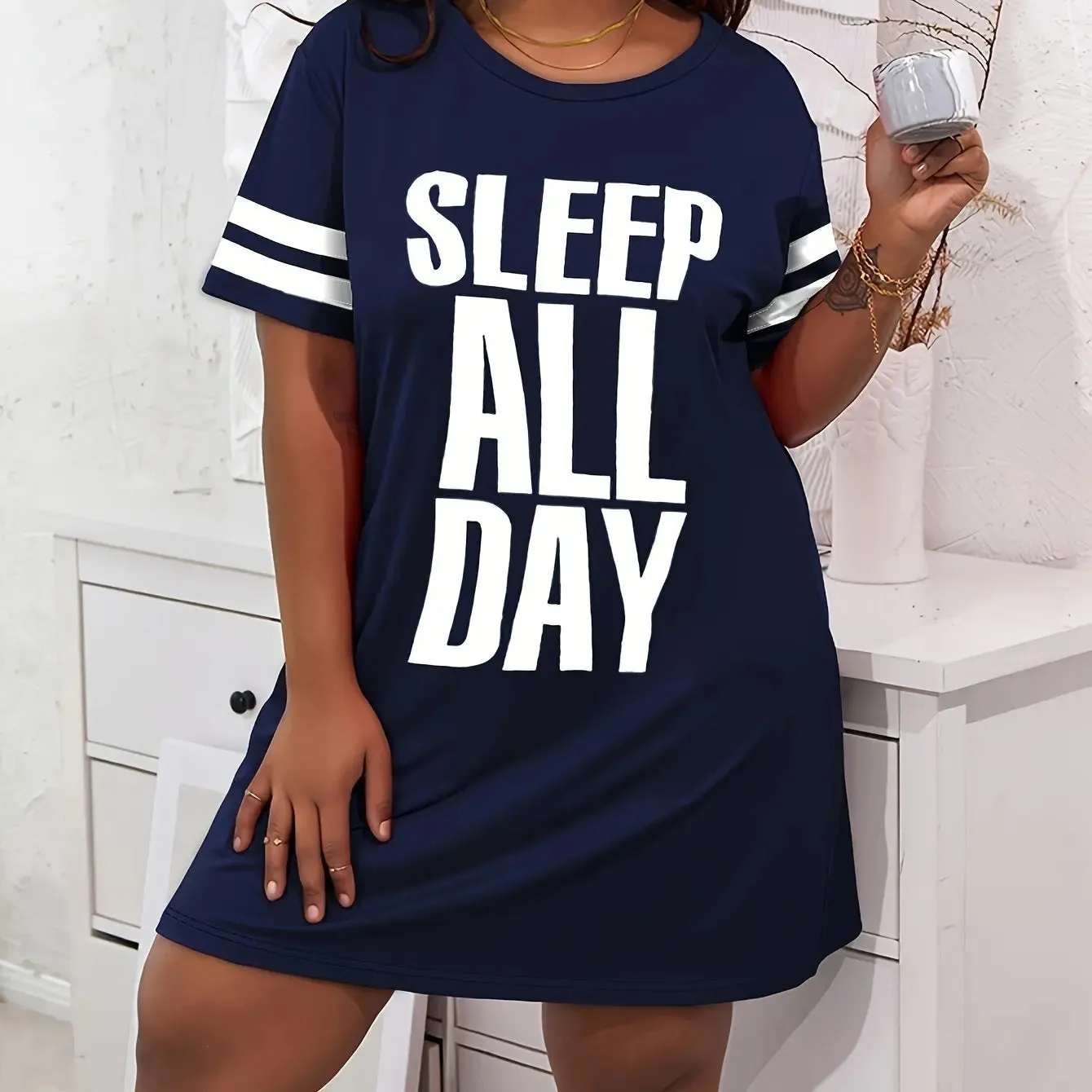 Sleep All Day Printed Women's Nightgowns High Stretch Dress