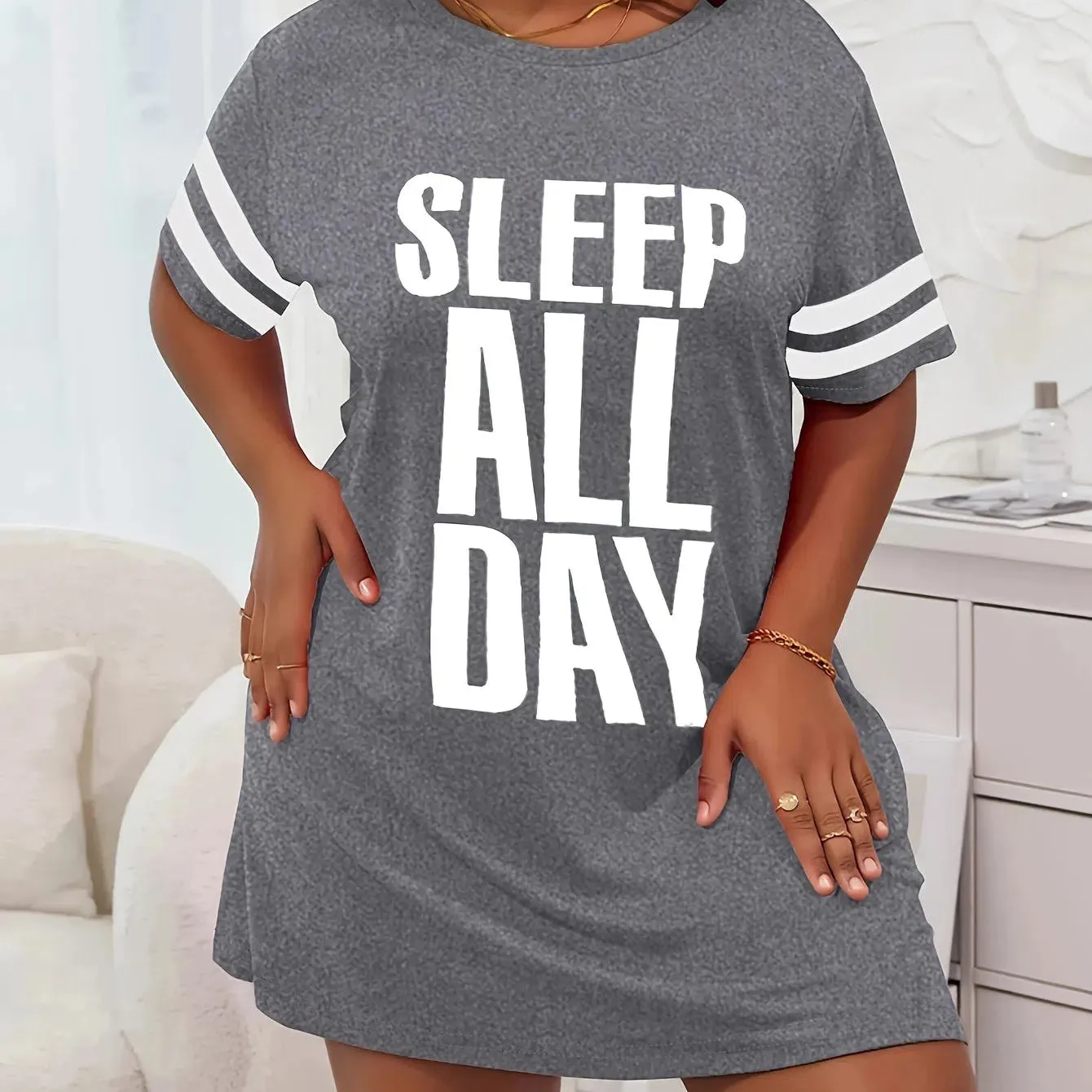 Sleep All Day Printed Women's Nightgowns High Stretch Dress