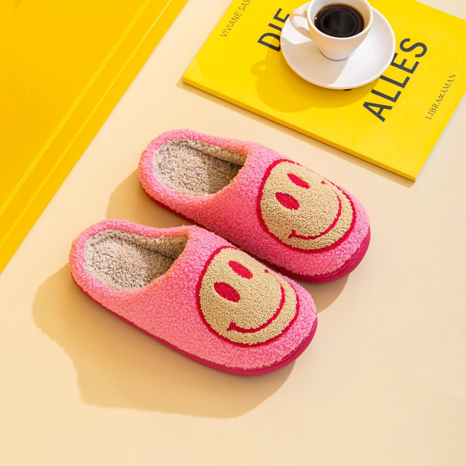 Smiley Face Slippers - Pink