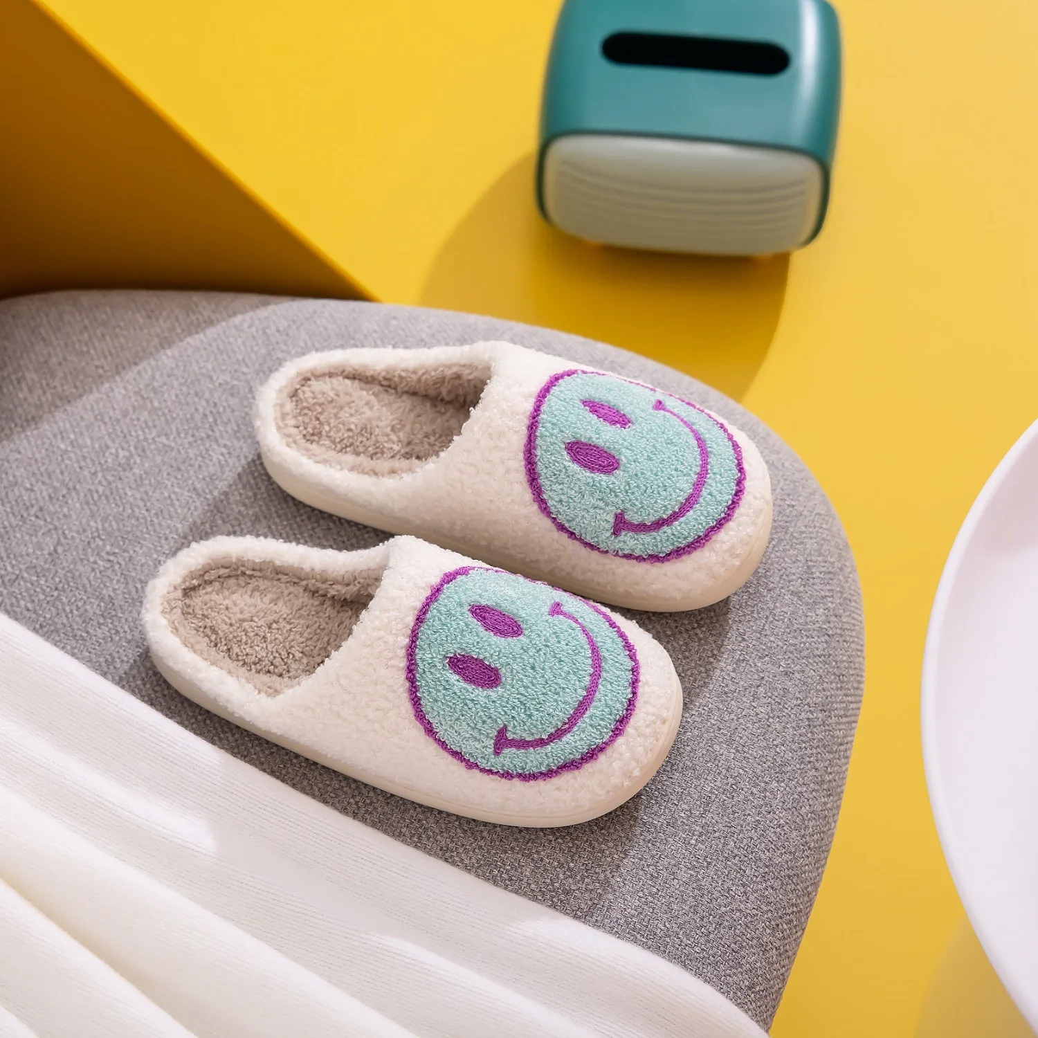 Smiley Face Slippers - White