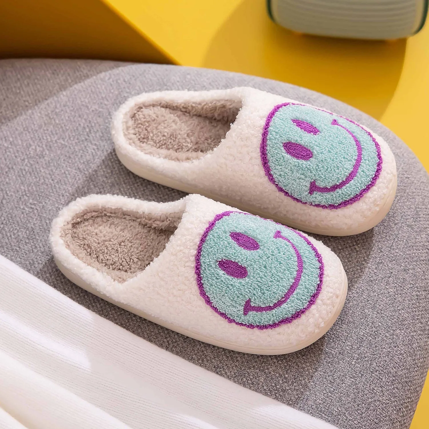 Smiley Face Slippers - White