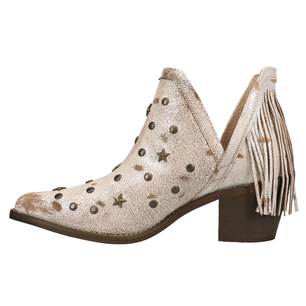 Studded Fringe Pointed Toe Cowboy Booties