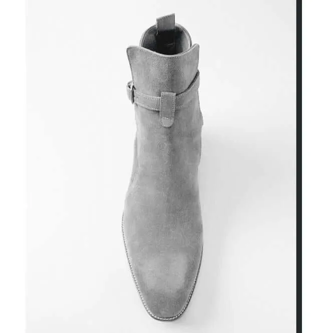 Stylish Handmade Jodhpurs Ankle Boots, Men's Gray Ankle High Suede Leather Boots