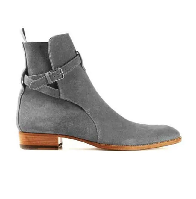 Stylish Handmade Jodhpurs Ankle Boots, Men's Gray Ankle High Suede Leather Boots