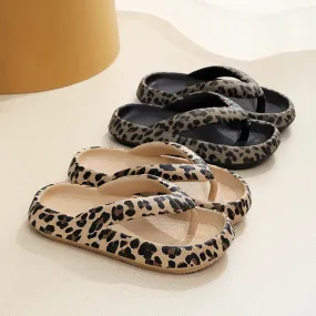 Summer Women Comfort Flip-Flop Leopard Soft Thick-Soled Cloud Slippers Travel Vacation Beach Shoes New Women Sandals