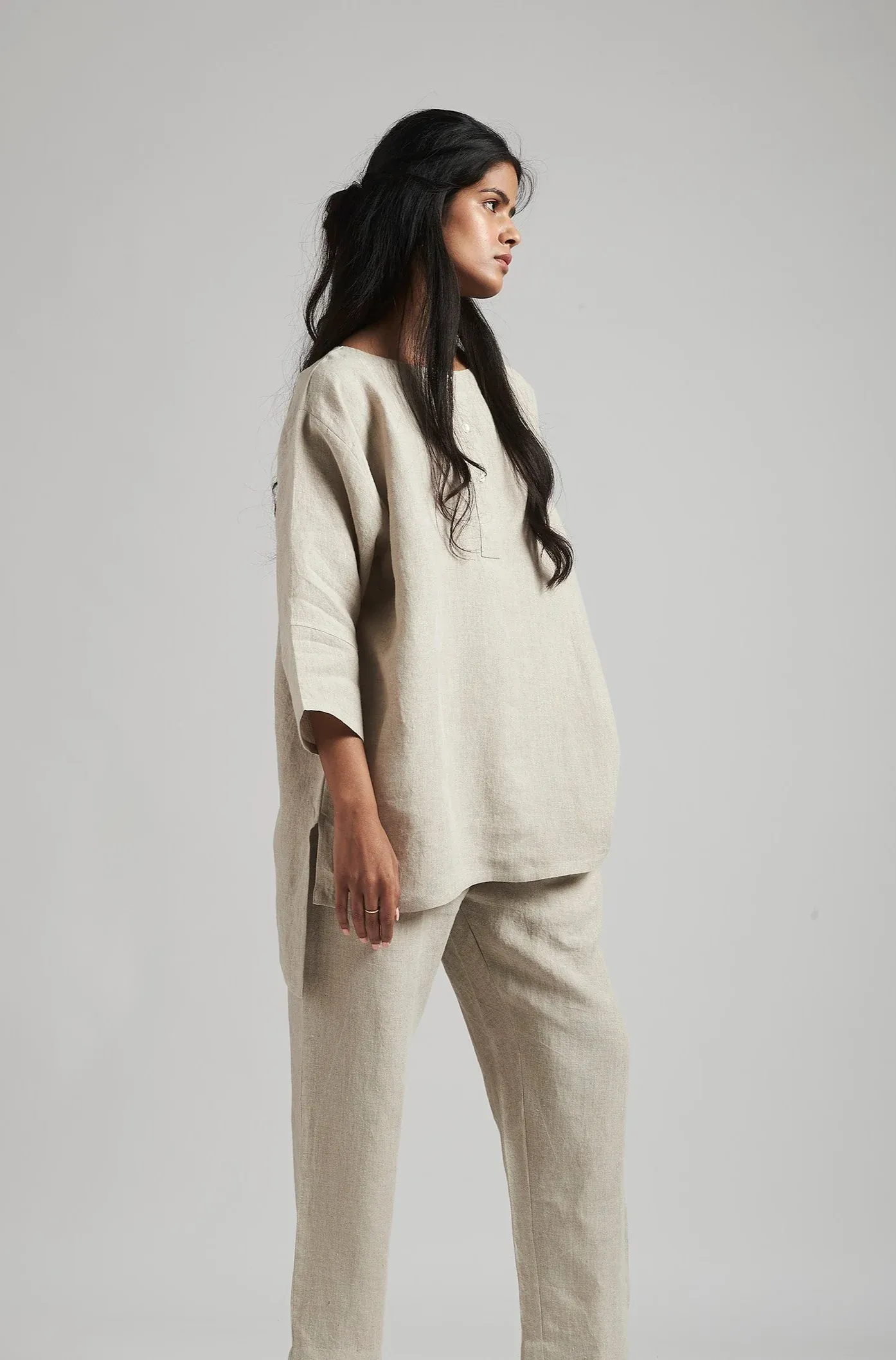 Undyed Linen Short Kurta Set