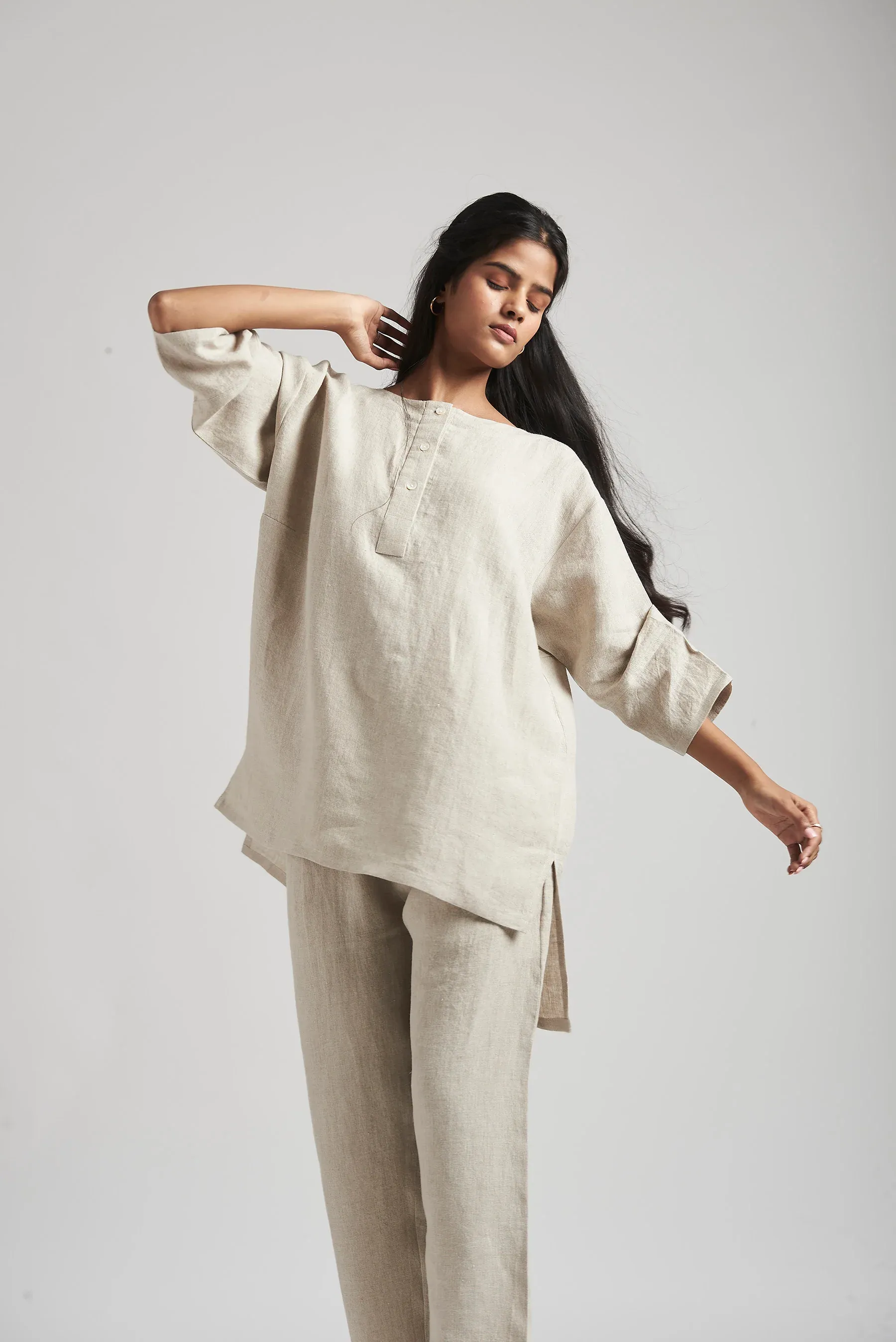 Undyed Linen Short Kurta Set