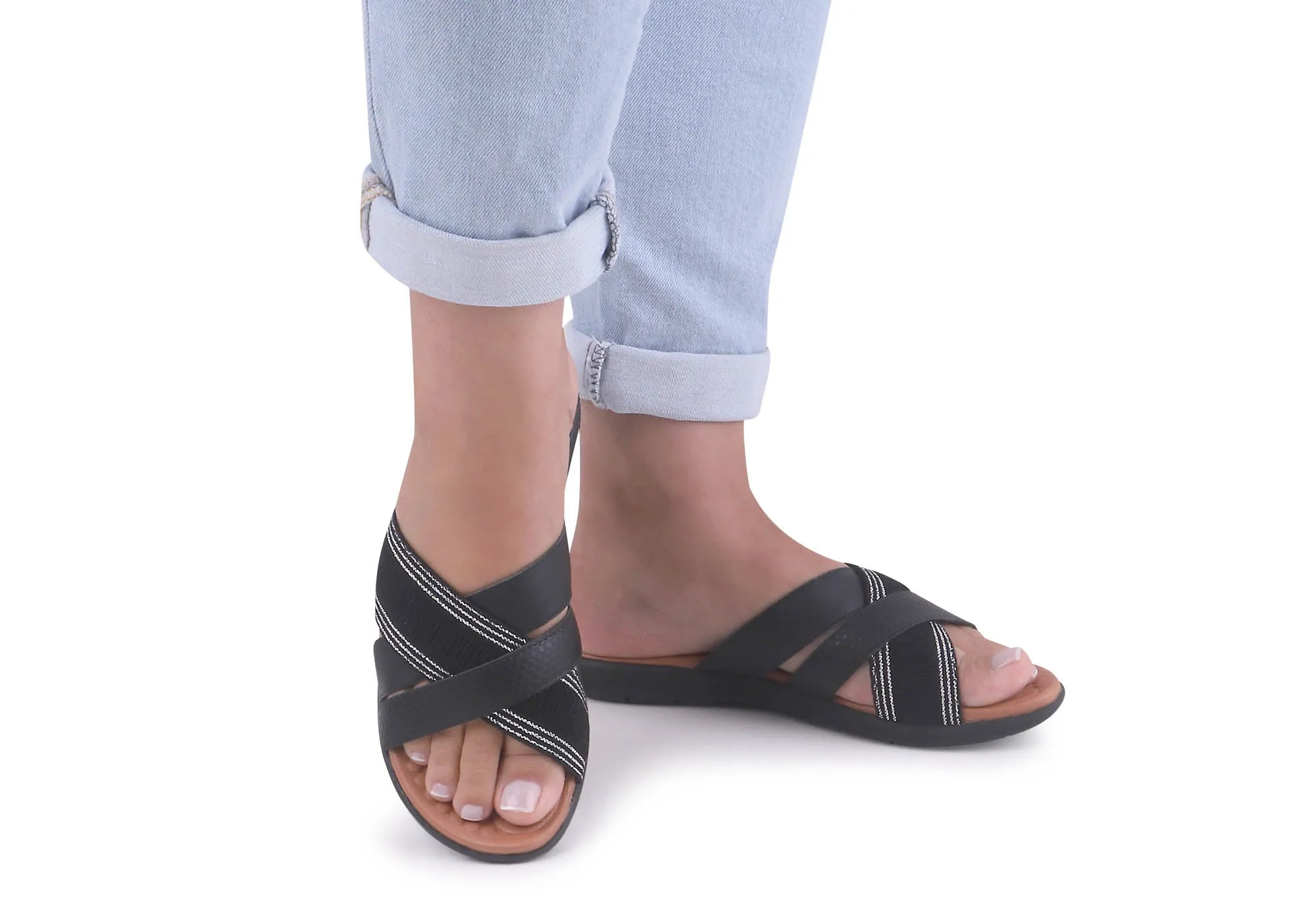 Usaflex Crescent Womens Comfort Leather Slides Sandals Made In Brazil