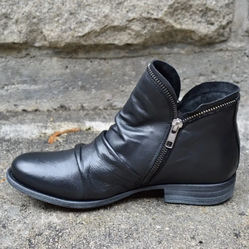 Vianne - Leather Boots with Zipper