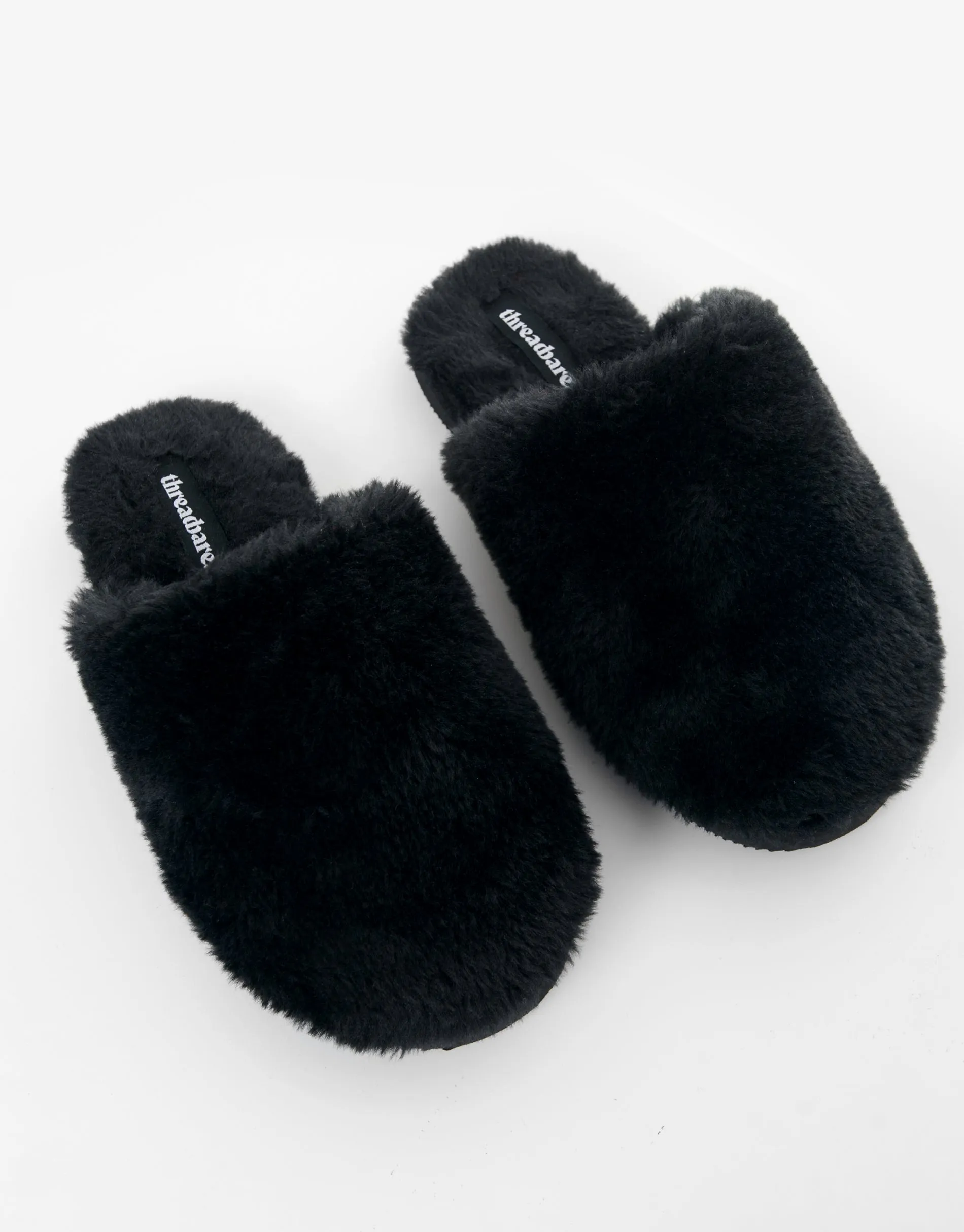 Women's Black Faux Fur Mule Slippers