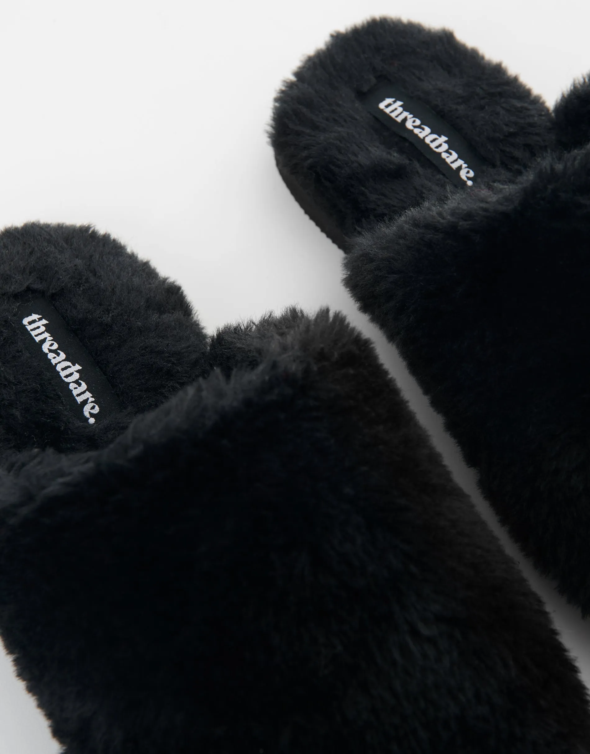 Women's Black Faux Fur Mule Slippers