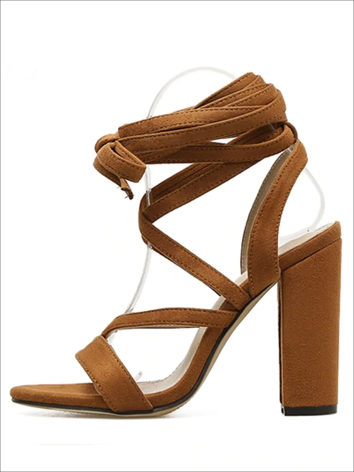 Women's Lace Up Square Heeled Sandals