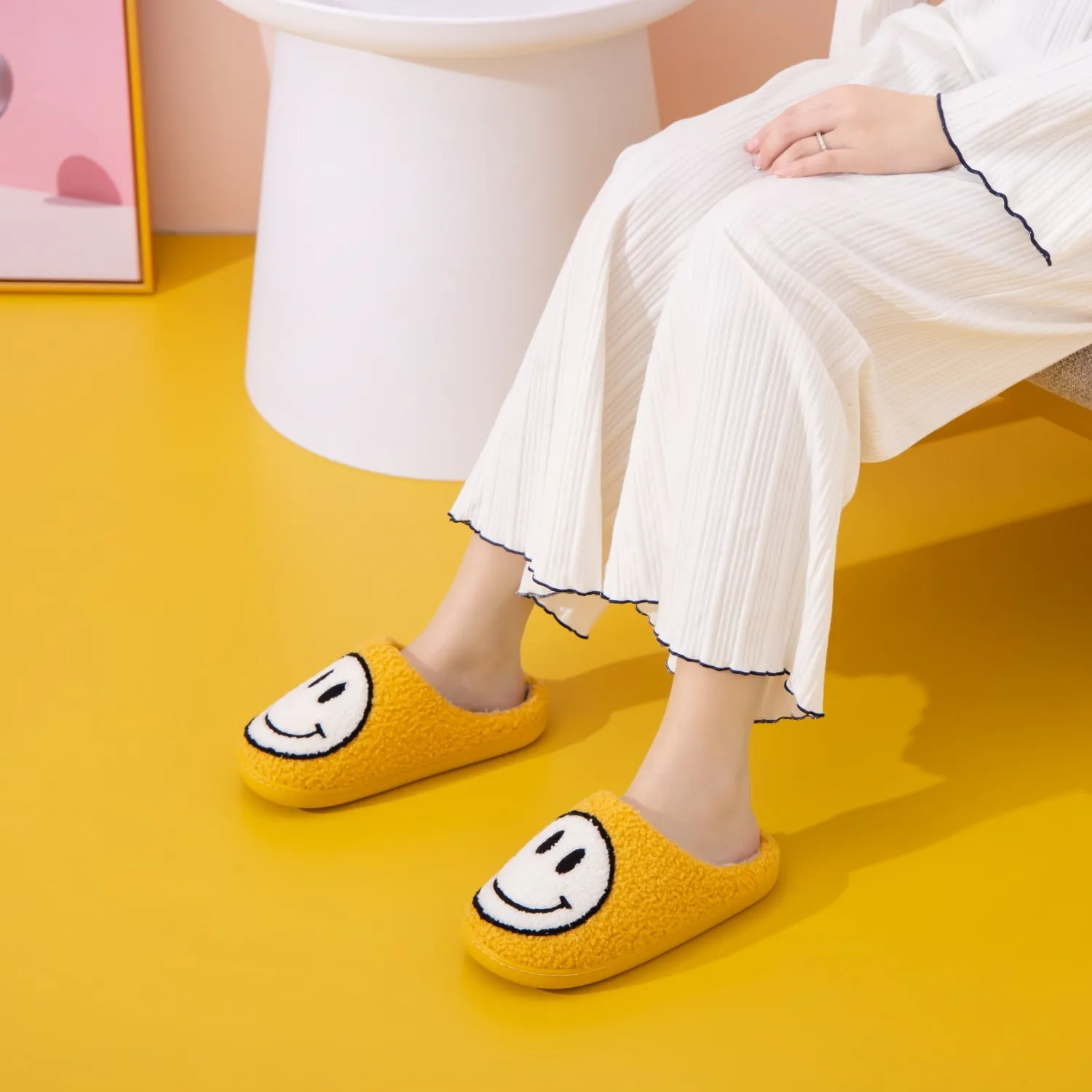 Yellow Smiley Face Slippers