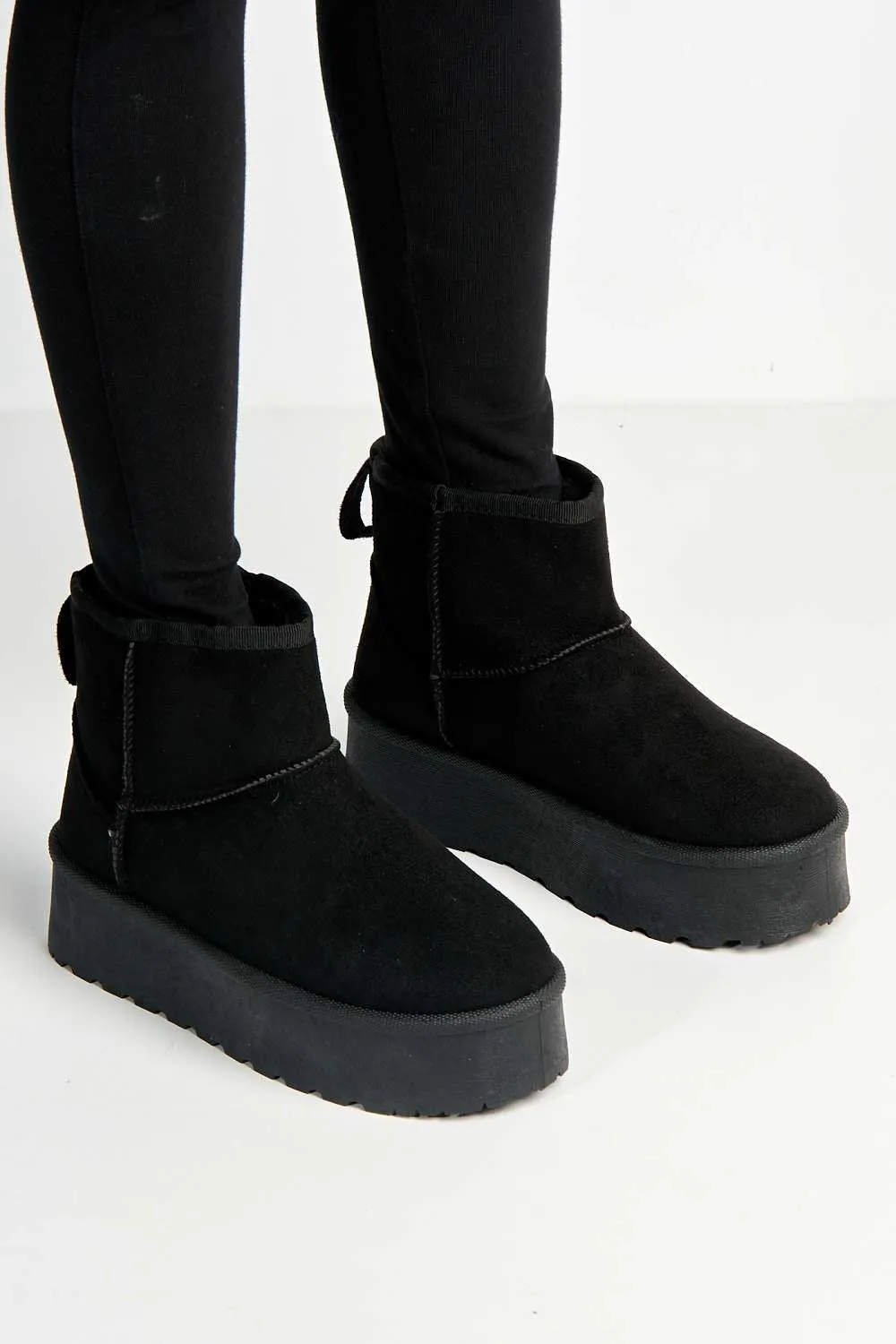 Yulla Flatform Faux Fur Lining Flatform Ankle Boots in Black